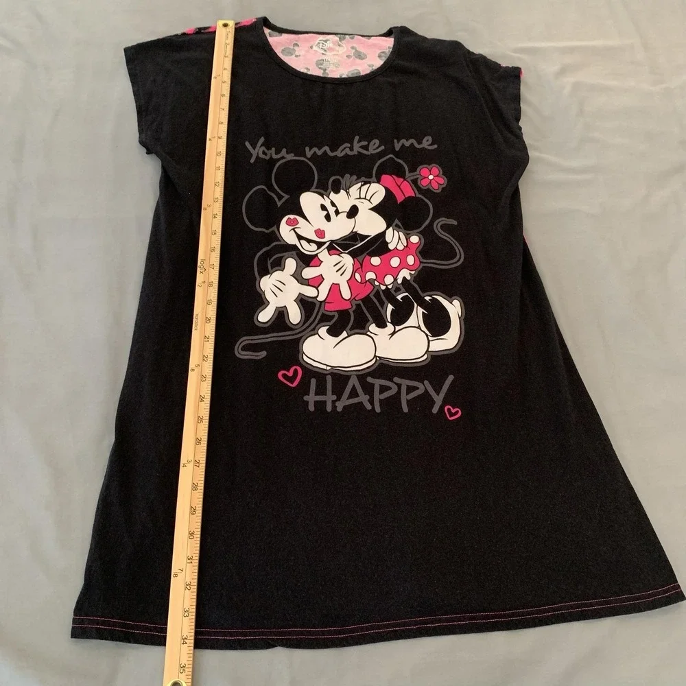 Disney Sleepshirt Girls XL 14-18 Black Minnie Mickey Happy Graphic Nightgown